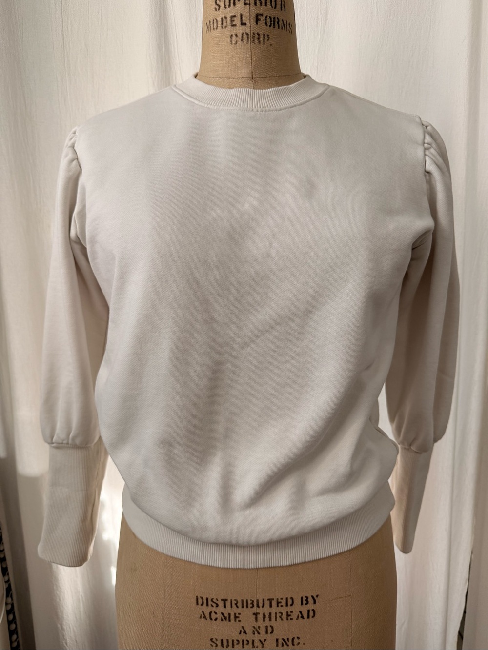 Joe's Jeans White Puff-Sleeve Crewneck Sweatshirt, sz XS